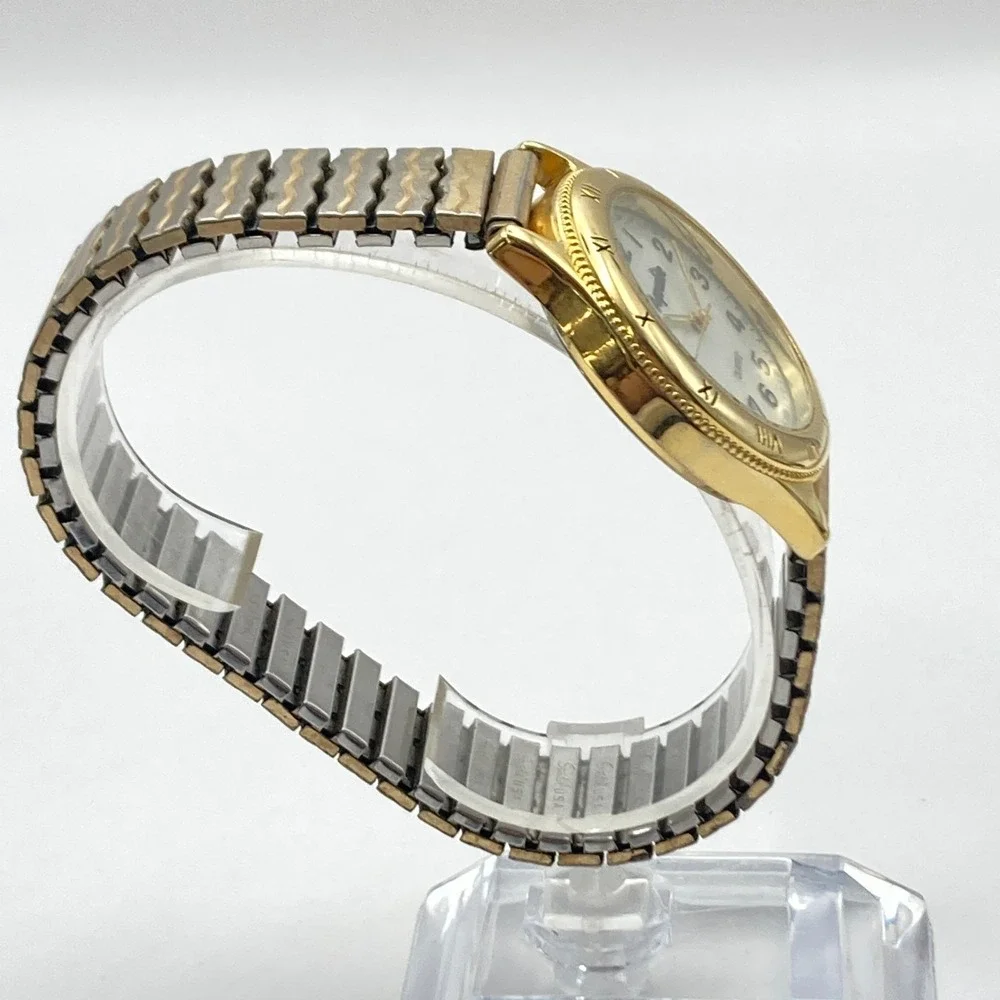 Vintage Aqualite Men's Watch 36mm Gold Tone Backlight Stretch Band New Battery